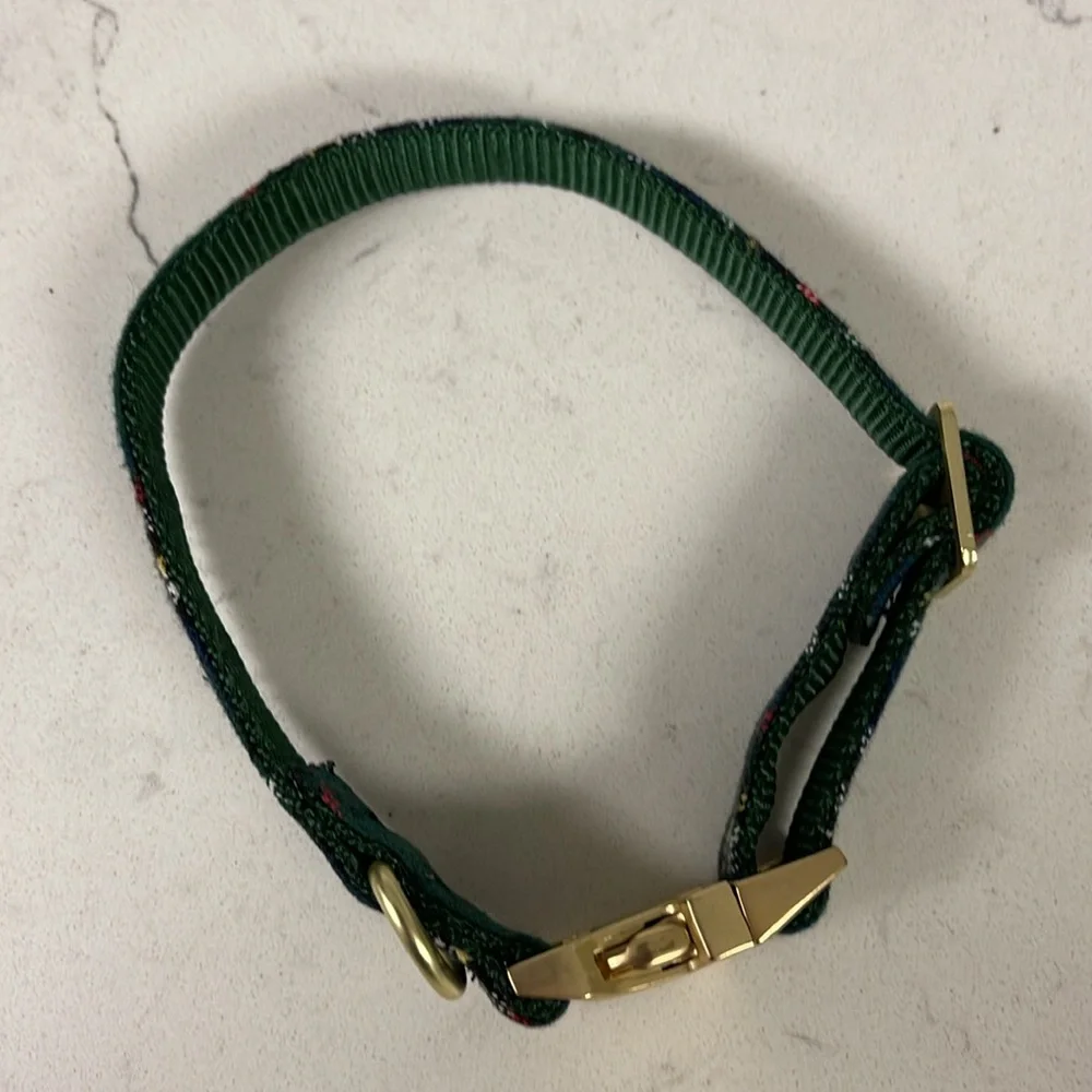 Holly Jolly Green Plaid Flannel Dog Collar Gold-tone Hardware Small-Medium X-MAS